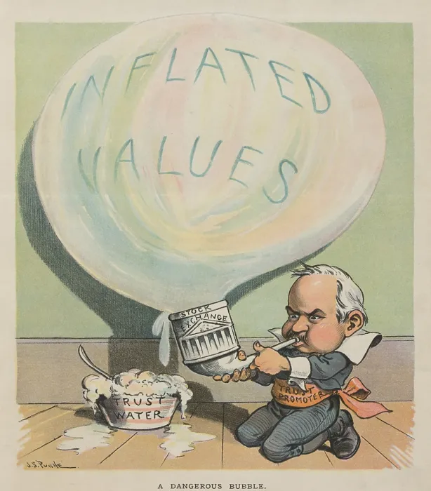 Framed Print : A DANGEROUS BUBBLE 1902 cartoon depicting a man resembling J Framed Print : A DANGEROUS BUBBLE 1902 cartoon depicting a man resembling J