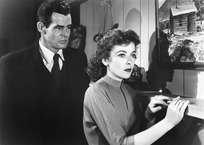Framed Print : ON DANGEROUS GROUND, from left: Robert Ryan, Ida Lupino, 1952