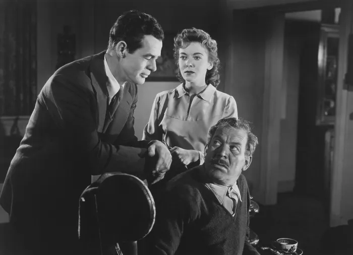 Framed Print : ON DANGEROUS GROUND, from left: Robert Ryan, Ida Lupino, Ward Bond, 1952