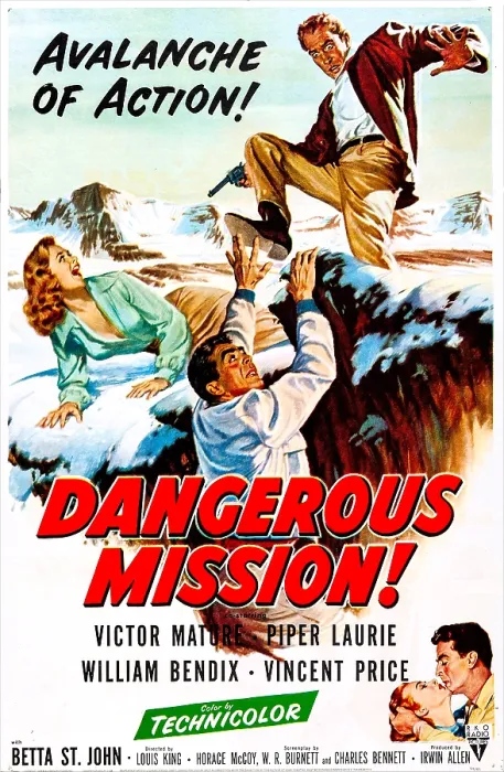 Framed Print : DANGEROUS MISSION, US poster, from left: Piper Laurie, Victor Mature, Vincent Price, 1954 Framed Print : DANGEROUS MISSION, US poster, from left: Piper Laurie, Victor Mature, Vincent Price, 1954