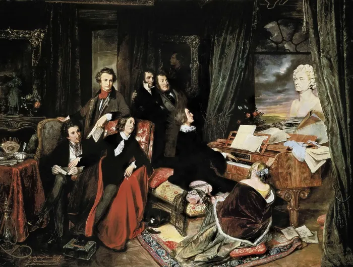 Framed Print : DANHAUSER, Joseph (1805-1845). Liszt at the Piano. 1840