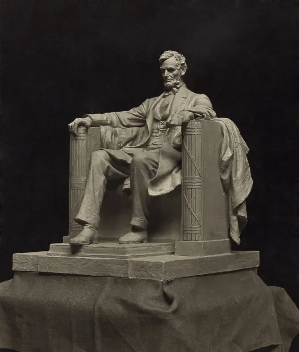 Framed Print : Daniel C. French's working model for the monumental statue for the Lincoln Memorial. Ca. 1916