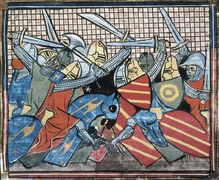 Framed Print : Danish defeat. Illustration from 'Grandes Chroniques de France' (15th century). Gothic art. Miniature Painting. BELGIUM. Brussels. Bibliothque Royale (Royal Library)