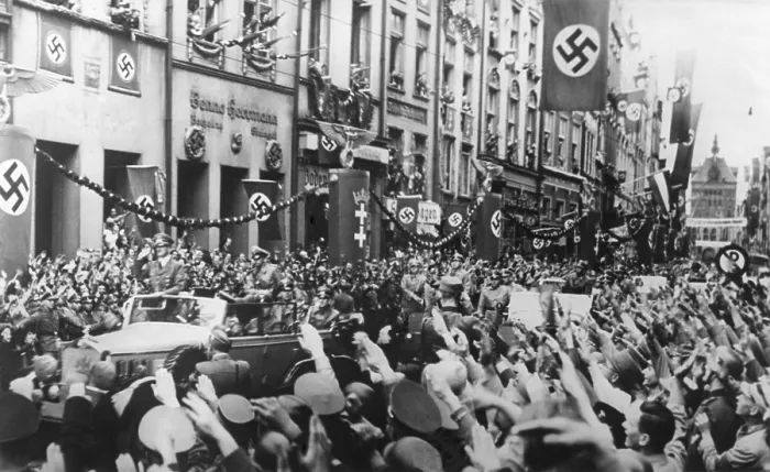 Framed Print : Danzig (Gdansk) greets the Fuhrer on Sept. 19, 1939. German Chancellor, Adolf Hitler receives Nazi Salutes as his rides in victory through Danzig Framed Print : Danzig (Gdansk) greets the Fuhrer on Sept. 19, 1939. German Chancellor, Adolf Hitler receives Nazi Salutes as his rides in victory through Danzig