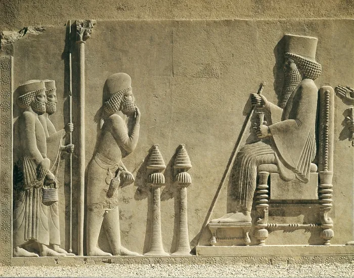 Framed Print : DARIUS I 'the Great' (550 BC-486BC). Persian Emperor (522-486 BC) of the Achaemenid dynasty. Representation of the king on his throne during hearing with officers Medes
