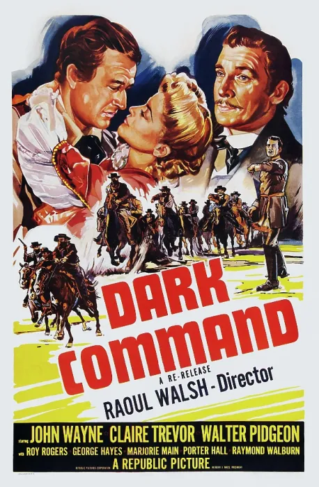 Framed Print : DARK COMMAND, from left: John Wayne, Claire Trevor, Walter Pidgeon on 1952 reissue poster, 1940
