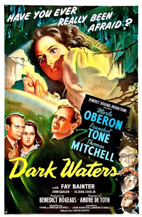 Framed Print : DARK WATERS, US poster, Merle Oberon (top), middle left: Franchot Tone, Merle Oberon, Thomas Mitchell, bottom right from top: John Qualen, Fay Bainter, Elisha Cook, Jr. 1944 Framed Print : DARK WATERS, US poster, Merle Oberon (top), middle left: Franchot Tone, Merle Oberon, Thomas Mitchell, bottom right from top: John Qualen, Fay Bainter, Elisha Cook, Jr. 1944