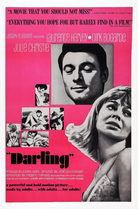 Framed Print : DARLING, US poster art, top right: Laurence Harvey, bottom right: Julie Christie, 1965