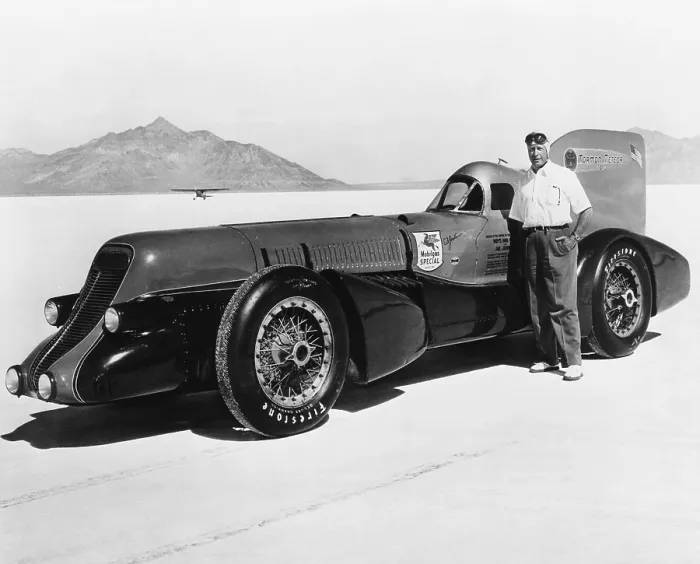 Framed Print : David Abbott Ab Jenkins and the Mormon Meteor III on the Bonneville Salt Flats, ca. 1940