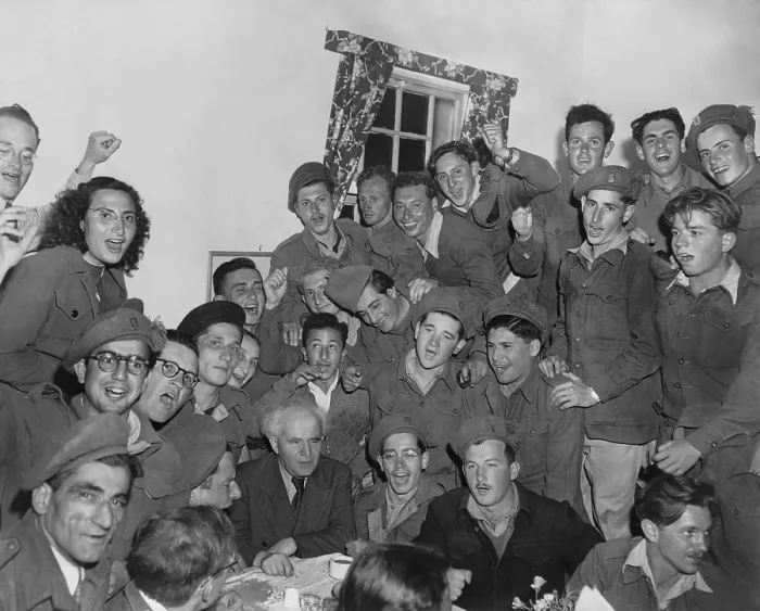 Framed Print : David Ben-Gurion, at a Jerusalem camp of soldiers of the Haganah, the Jewish fighting force
