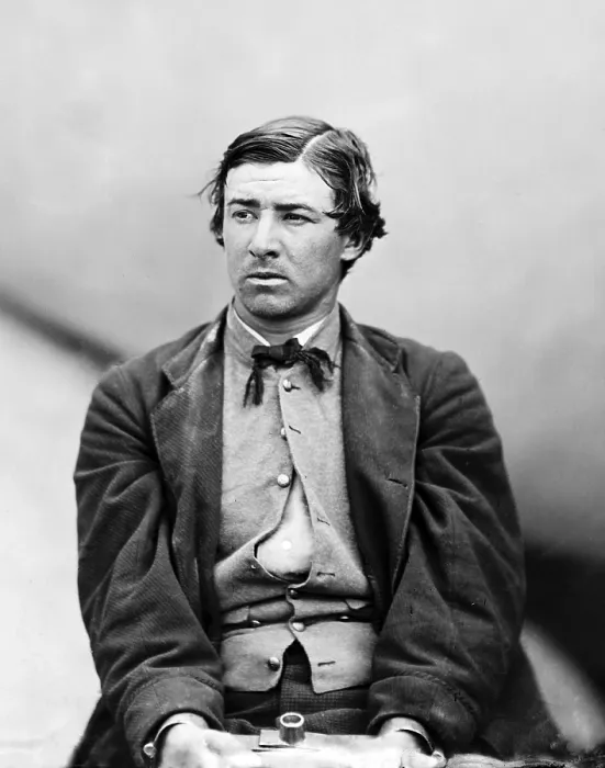 Framed Print : David E. Herold a Lincoln Assassination conspirator in maniacals at the Washington Navy Yard. This photograph was taken on one of the monitors, U.S.S