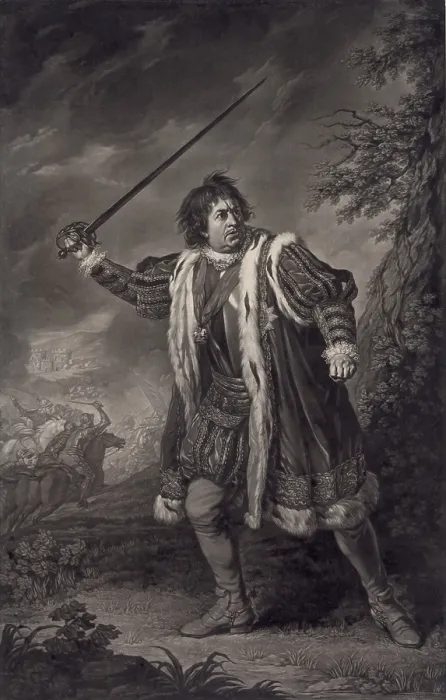 Framed Print : David Garrick (1717-1779), English actor, as Shakespeare's Richard III. Mezzotint by John Boydell, after painting by Nathaniel Dance. 1772 Framed Print : David Garrick (1717-1779), English actor, as Shakespeare's Richard III. Mezzotint by John Boydell, after painting by Nathaniel Dance. 1772