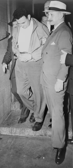 Framed Print : David Greenglass under arrest for spying in June 1950. During WW2 he was an army sergeant stationed at Manhattan Project sites of Oak Ridge, TN, and Los Alamos, NM Framed Print : David Greenglass under arrest for spying in June 1950. During WW2 he was an army sergeant stationed at Manhattan Project sites of Oak Ridge, TN, and Los Alamos, NM