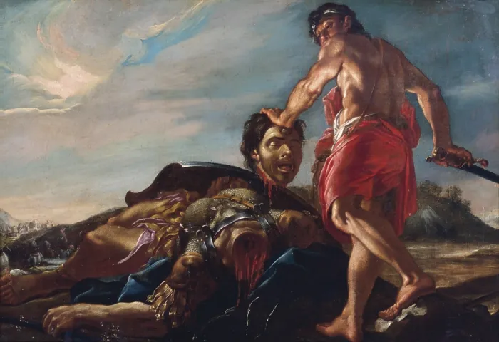 Framed Print : David Holding Goliah's Head (Davide con la testa di Golia), by Giovanni Lanfranco, 1616 - 1617, 17th Century, oil on canvas, 127, 5 x 152, 5 cm - Italy, Tuscany, Florence