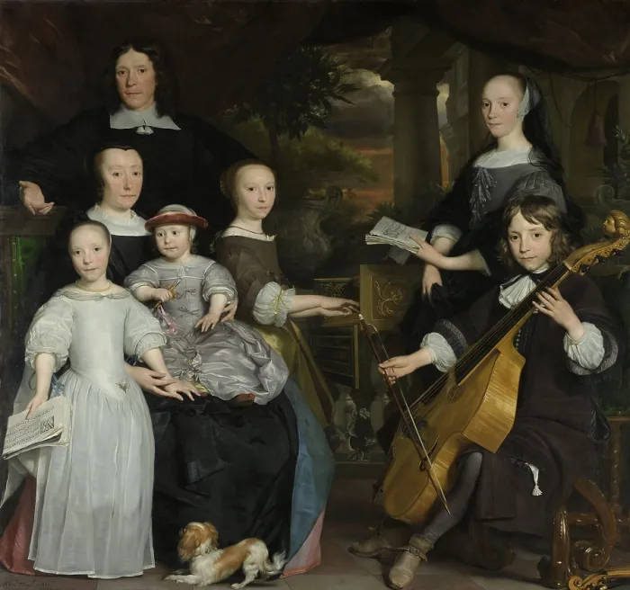 Framed Print : David Leeuw with his Family, Abraham van den Tempel, by 1671, Dutch painting, oil on canvas