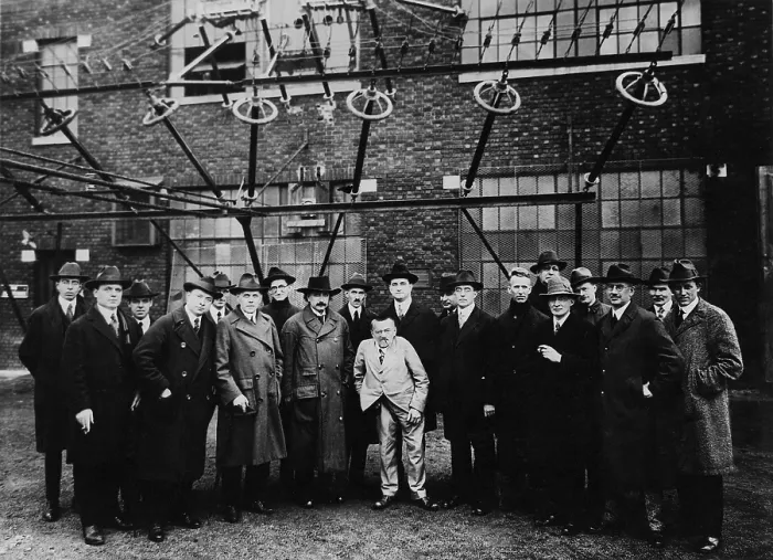 Framed Print : David Sarnoff conducted an inspection tour of the RCA wireless facility in New Jersey in 1921 for several of the world's greatest scientists, including Einstein, Tesla