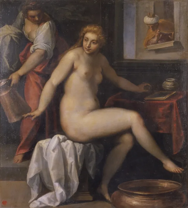 Framed Print : David spies Bathsheba Bathing, by Jacopo Negretti, known as Palma the Younger, 1610 - 1615, 17th century, oil on canvas