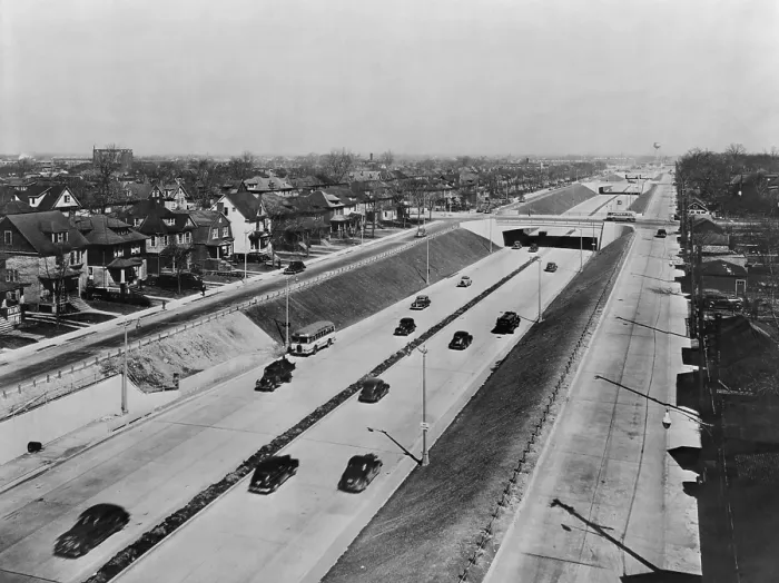 Framed Print : Davison Highway, built in 1941-42, was a depressed six-lane, limited-access highway connecting Detroit and Highland Park. (BSLOC_2013_8_190) Framed Print : Davison Highway, built in 1941-42, was a depressed six-lane, limited-access highway connecting Detroit and Highland Park. (BSLOC_2013_8_190)