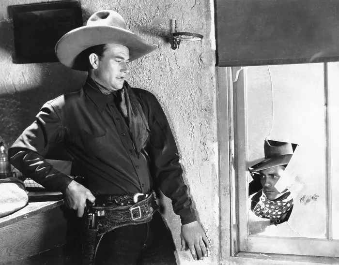 Framed Print : THE DAWN RIDER, from left, John Wayne, Dennis Moore, 1935