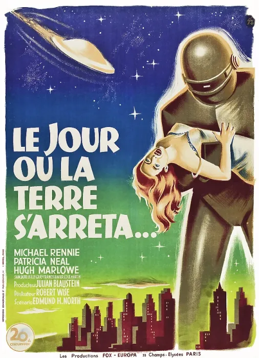 Framed Print : THE DAY THE EARTH STOOD STILL, (aka LE JOUR OU LA TERRE S'ARRETA...), French poster art, 1951. TM and Copyright 20th Century Fox Film Corp