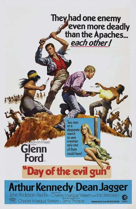 Framed Print : DAY OF THE EVIL GUN, US poster art, top: Glenn Ford, bottom: Pilar Pellicer, 1968 Framed Print : DAY OF THE EVIL GUN, US poster art, top: Glenn Ford, bottom: Pilar Pellicer, 1968