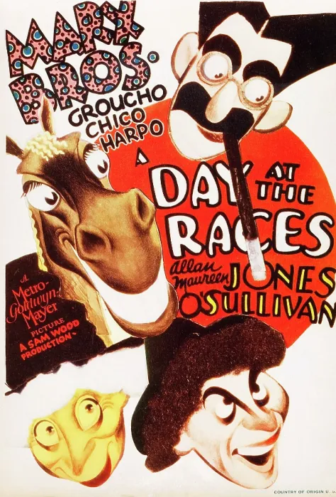 Framed Print : A DAY AT THE RACES, The Marx Brothers clockwise from top: Groucho Marx, Chico Marx, Harpo Marx on mini window card, 1937 Framed Print : A DAY AT THE RACES, The Marx Brothers clockwise from top: Groucho Marx, Chico Marx, Harpo Marx on mini window card, 1937