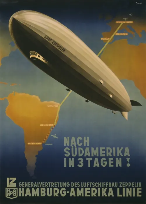 Framed Print : Three Days to South America! Hamburg-America Line. Travel Poster promoting Graf Zeppelin route from Friedrichshafen to Buenos Aires. 1937. (BSLOC_2015_14_207) Framed Print : Three Days to South America! Hamburg-America Line. Travel Poster promoting Graf Zeppelin route from Friedrichshafen to Buenos Aires. 1937. (BSLOC_2015_14_207)