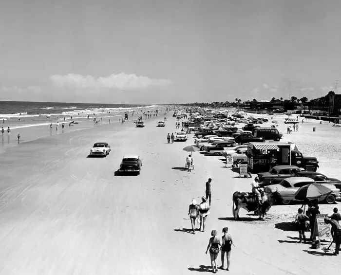 Framed Print : Daytona Beach is 23-mile-long and 600 feet wide. It's smooth, compacted sand attracted vehicles of all types. June 27, 1960. (CSU_ALPHA_1560) CSU Archives / Everett Collection