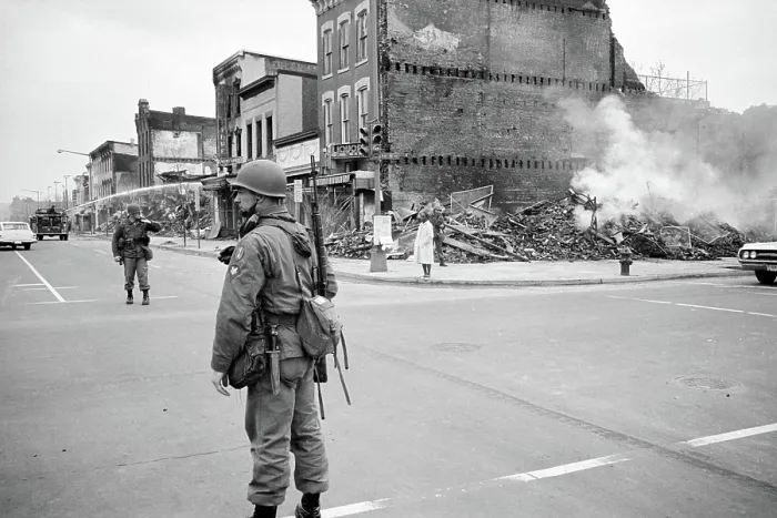 Framed Print : D.C. Riot, April 68. aftermath, soldier standing guard in a Washington D.C Framed Print : D.C. Riot, April 68. aftermath, soldier standing guard in a Washington D.C