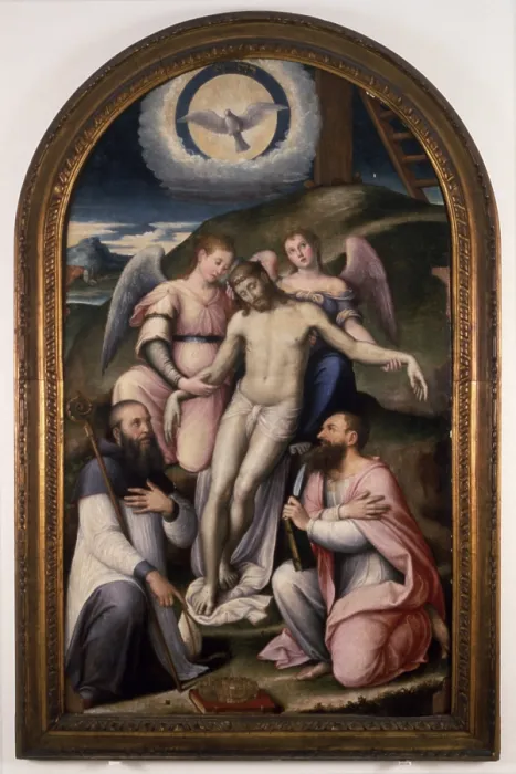 Framed Print : Dead Christ Supported by Angels between St Bartholomew and the Abbot of Classe (Cristo morto sorretto da angeli tra San Bartolomeo e l'Abate di Classe), by Luca Longhi Framed Print : Dead Christ Supported by Angels between St Bartholomew and the Abbot of Classe (Cristo morto sorretto da angeli tra San Bartolomeo e l'Abate di Classe), by Luca Longhi