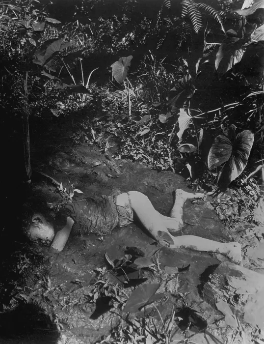 Framed Print : Dead Filippino child laying in mud of creek killed by Japanese on April 9, 1945 at Bingas, Luzon. Philippine Islands. World War 2. (BSLOC_2013_13_44) Framed Print : Dead Filippino child laying in mud of creek killed by Japanese on April 9, 1945 at Bingas, Luzon. Philippine Islands. World War 2. (BSLOC_2013_13_44)