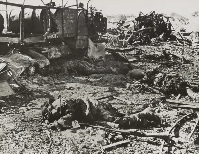 Framed Print : Dead Italian troops were transporting ammunition when struck by British artillery. Near Derna, Cyrenaica, during World War 2, ca. 1940-42. (BSLOC_2013-12_54)