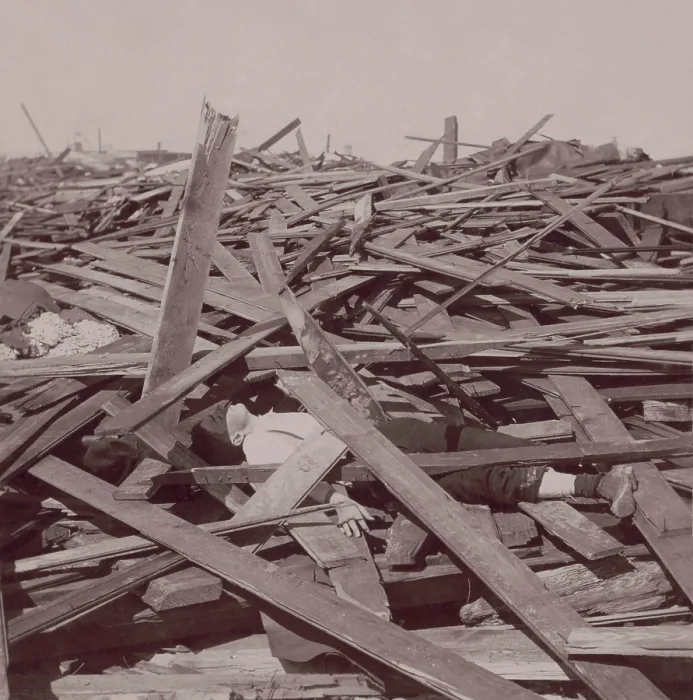 Framed Print : A dead man under wood planks after the Galveston, Texas, hurricane of Sept 8, 1900 Framed Print : A dead man under wood planks after the Galveston, Texas, hurricane of Sept 8, 1900