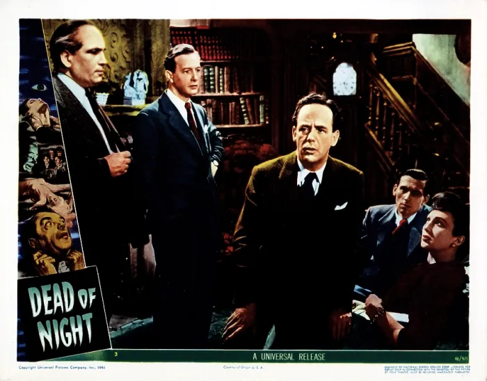 Framed Print : DEAD OF NIGHT, from left, Frederick Valk, Roland Culver, Mervyn Johns, Anthony Baird, Googie Withers, 1945