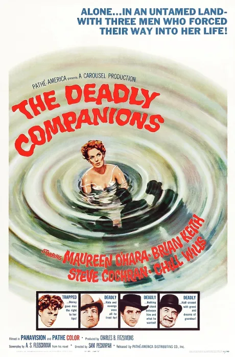 Framed Print : THE DEADLY COMPANIONS, (aka TRIGGER HAPPY), US poster art, bottom from left: Maureen O'Hara, Brian Keith, Steve Cochran, Chill Wills, 1961 Framed Print : THE DEADLY COMPANIONS, (aka TRIGGER HAPPY), US poster art, bottom from left: Maureen O'Hara, Brian Keith, Steve Cochran, Chill Wills, 1961