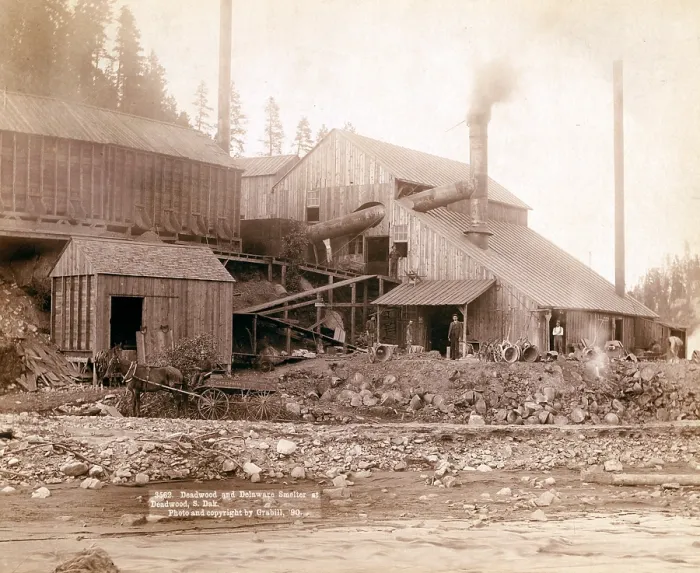 Framed Print : Deadwood and Delaware Smelter at Deadwood, South Dakota. photo by John C. Grabill, 1890