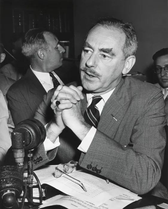 Framed Print : Dean Acheson, Sec. of State, testifying before the House Foreign Affairs Committee. He was supporting the Arms for Europe Program, which would provide U.S. weapons to NATO allies