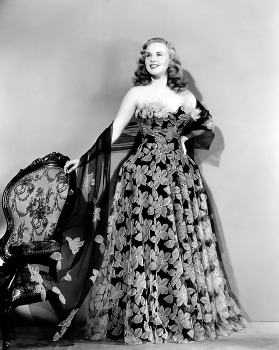 Framed Print : Deanna Durbin in hoop skirt styled lace fabric flowered evening dress designed by Howard Greer, 1946 Framed Print : Deanna Durbin in hoop skirt styled lace fabric flowered evening dress designed by Howard Greer, 1946