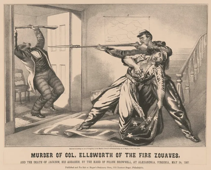 Framed Print : Death of Colonel Elmer Ellsworth, the first Union officer to be killed in action during the US Civil War