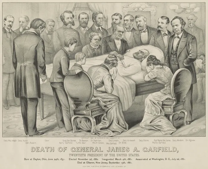 Framed Print : DEATH OF GENERAL JAMES A. GARFIELD; TWENTIETH PRESIDENT OF THE UNITED STATES. Contemporary popular print by Currier & Ives, 1881