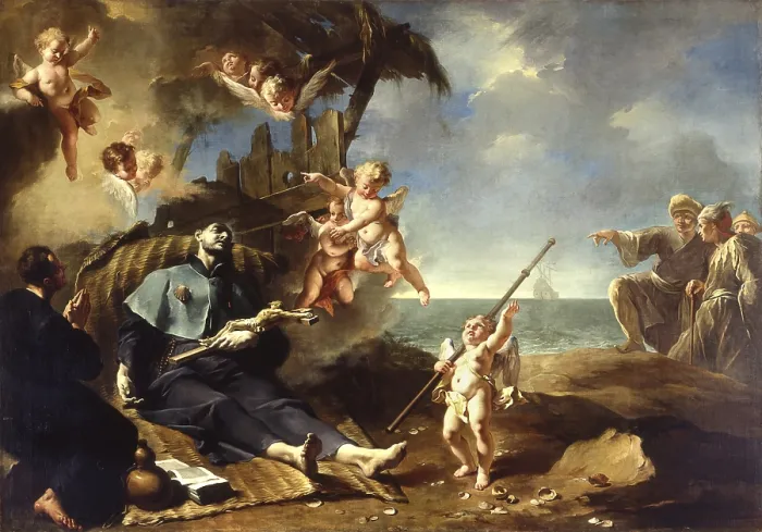 Framed Print : Death of Saint Francesco Saverio on a Beach, by Francesco Polazzo, 18th Century, canvas - Italy, Lombardy, Bergamo, Cathedral. Whole artwork view Framed Print : Death of Saint Francesco Saverio on a Beach, by Francesco Polazzo, 18th Century, canvas - Italy, Lombardy, Bergamo, Cathedral. Whole artwork view