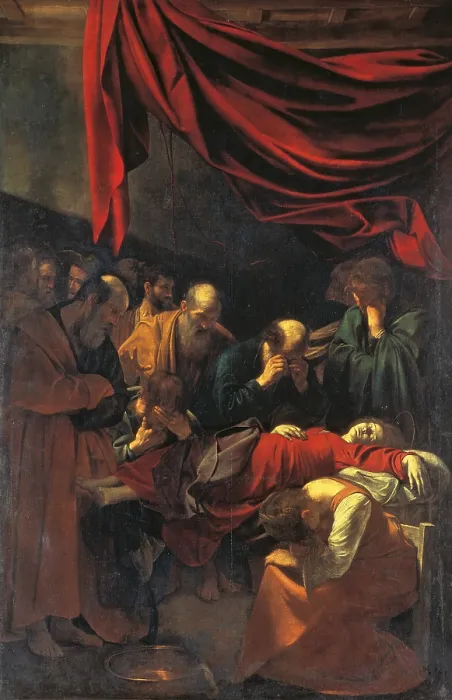 Framed Print : Death of the Virgin Mary, by Michelangelo Merisi known as Caravaggio, 1605 - 1606, 17th Century, oil on canvas, cm 369 x 245 - France, Ile de France, Paris, Muse du Louvre. All Framed Print : Death of the Virgin Mary, by Michelangelo Merisi known as Caravaggio, 1605 - 1606, 17th Century, oil on canvas, cm 369 x 245 - France, Ile de France, Paris, Muse du Louvre. All