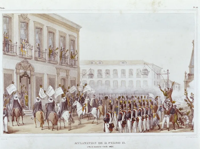 Framed Print : DEBRET, Jean Baptiste (1768-1848). A Colourful and Historic Journey to Brazil. 1839. 'Acclamation de D. Pedro II, a Rio de Janeiro, le 7 Avril 1831' Framed Print : DEBRET, Jean Baptiste (1768-1848). A Colourful and Historic Journey to Brazil. 1839. 'Acclamation de D. Pedro II, a Rio de Janeiro, le 7 Avril 1831'