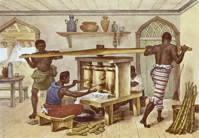 Framed Print : DEBRET, Jean Baptiste (1768-1848). A Colourful and Historic Journey to Brazil. 1839. Slaves working in a sugar mill. Costumbrism. Litography