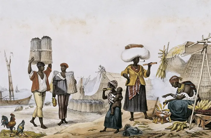 Framed Print : DEBRET, Jean Baptiste (1768-1848). A Colourful and Historic Journey to Brazil. 1839. Coal and vegetable sellers. Costumbrism. Litography