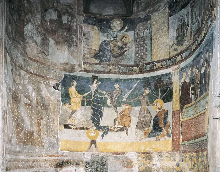 Framed Print : Decapitation of Saint John the Baptist. 12th c. SWITZERLAND. Mustair. Convent of St. John. Decoration of the apses. Romanesque art. Fresco Framed Print : Decapitation of Saint John the Baptist. 12th c. SWITZERLAND. Mustair. Convent of St. John. Decoration of the apses. Romanesque art. Fresco