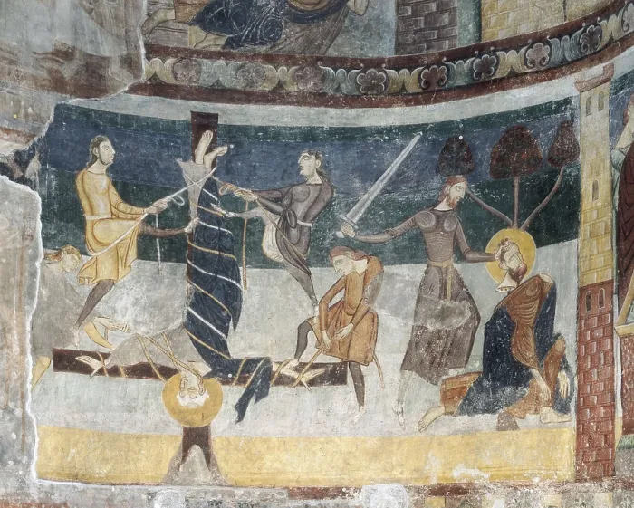 Framed Print : Decapitation of Saint John the Baptist. 12th c. SWITZERLAND. Mustair. Convent of St. John. Decoration of the apses. Romanesque art. Fresco