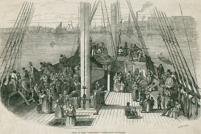Framed Print : Deck of the immigrant ship Artesisia in a harbor in Europe or North America. Ca. 1855 Framed Print : Deck of the immigrant ship Artesisia in a harbor in Europe or North America. Ca. 1855