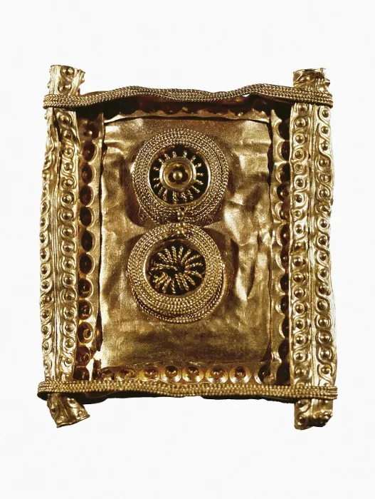 Framed Print : Decorated gold plaque. 6th c. - 5th c. BC. Celtic art. Jewelry. SPAIN. Madrid. National Museum of Archaeology. Proc: SPAIN. Ribadeo. AISA / Everett Collection**US SALES ONLY**