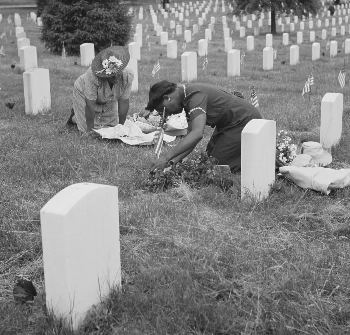 Framed Print : Decorating a soldier's grave on Memorial Day in one of the African American sections. Arlington National Cemetery, Virginia. May 1943. (BSLOC_2013_14_189)